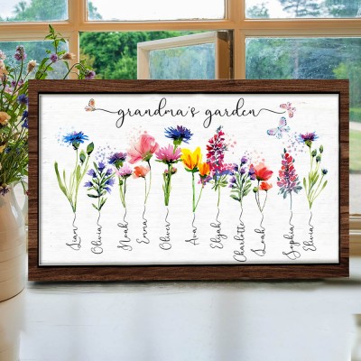 Personalised Birth Month Flower Grandmas Garden Wood Sign with Kids Name Mother's Day Gifts Idea