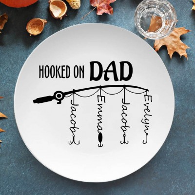 Personalised Hooked on Dad Platter Father's Day Gift For Fishing Dad