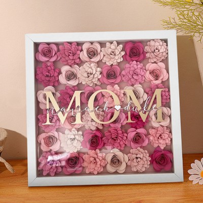 Personalised Paper Flower Shadow Box with Kids Names Gift for Mum