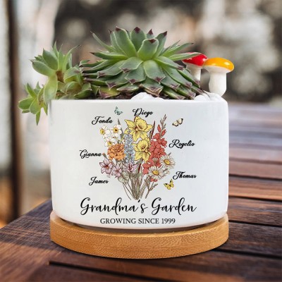 Personalised Grandma's Garden Mini Succulent Birth Month Bouquet Plant Pot Family Gift Ideas For Mum Grandma Mother's Day Gift