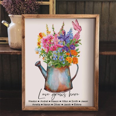 Custom Family Birth Month Flowers Bouquet Print with Kids Names Gifts for Grandma Mum Keepsake Gifts Christmas Gifts