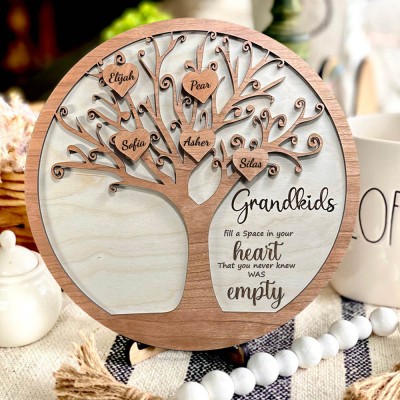 Personalised Family Tree Frame Sign Engraved With Grandkids Names Gift Ideas For Mum Grandma Mother's Day Gift