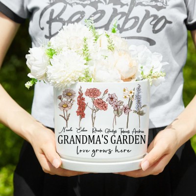 Personalised Grandma's Garden Art Print Birth Flower Plant Pot Heartful Gift for Mum Grandma Mother's Day Gift
