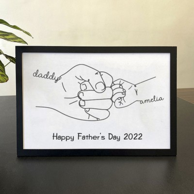Personalised Hand Drawn Daddy and Child Minimalist Line Art Fist Pump Print