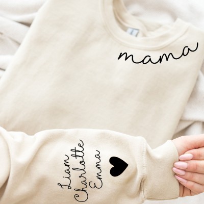 Personalised Mama Sweatshirt with Kids Names Sleeve Gifts for Mum Birthday Gifts for Her New Mum Gift 