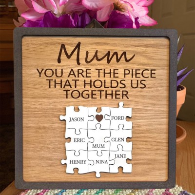 Personalised Mum Family Wood Puzzle Pieces Name Frame Sign Keepsake Gift for Grandma Mum Mother's Day Gift Ideas