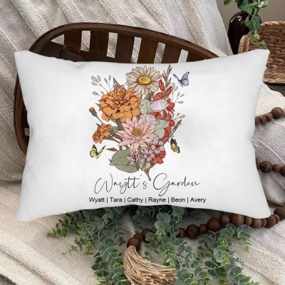 Personalised Family Garden Birth Flower Bouquet Pillow Unique Gift Ideas For Mum Grandma Mother's Day Gifts