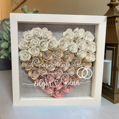 Personalised Paper Flower Shadow Box Gift for Couple Wedding Anniversary Gift
