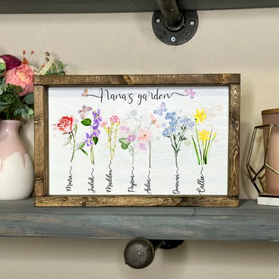 Personalised Birth Month Flower Grandma's Garden Wood Sign Grandparent Gift from Grandkids Mother's Day Gifts