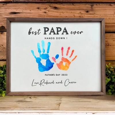 Personalised Best Papa Ever DIY Handprint Wood Frame Keepsake Gift for Dad Father's Day Gift Ideas