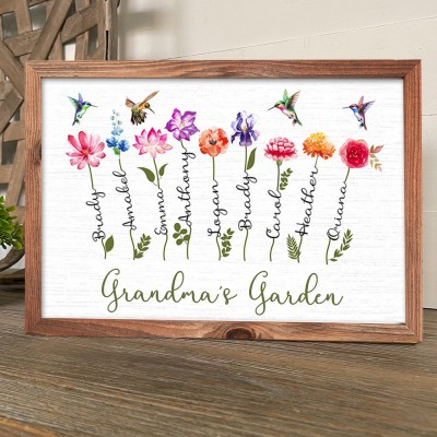 Grandma's Garden Birth Flower Frame with Names Grandparents Decor Custom Grandma Gift Love Gift Ideas for Mum Christmas Gifts 