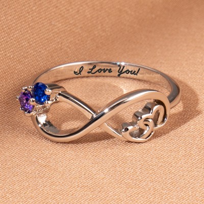 S925 Sterling Silver Personalised Birthstone Promise Ring For Couples Love Meaningful Valentine's Day Gift For Her