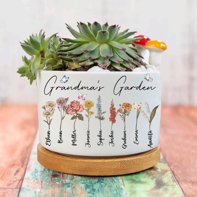 Personalised Grandma's Garden Birth Flower Plant Pot Gift For Mum Grandma Her