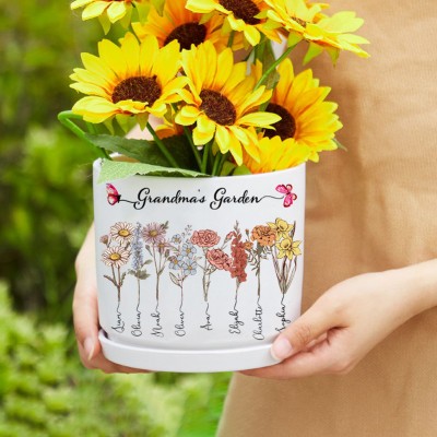 Custom Grandma's Garden Birth Flower Plant Outdoor Pot Personalised Mother's Day Gifts Heartful Gift for Mum Grandma