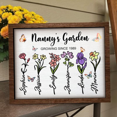 Personalised Nanny's Garden Family Birth Flower Frame With Kids Names Gift Ideas For Mum Grandma Mother's Day Gift