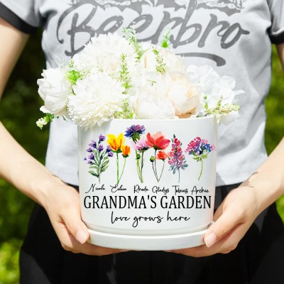 Grandma's Garden Birth Month Flower Pot with Kids Names Personalised Gifts for Mum Grandma Love Gift Ideas for Her
