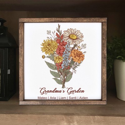Personalised Family Art Print Birth Month Flowers Bouquet Frame Gift Ideas For Mum Grandma Mother's Day Gift