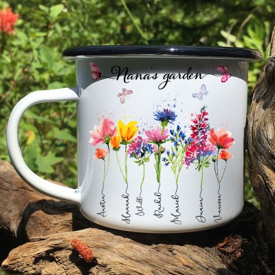 Personalised Nana's Garden Camping Coffee Mug with Birth Month Flowers Design Gifts for Nana Grandma Mum Christmas Gift Ideas
