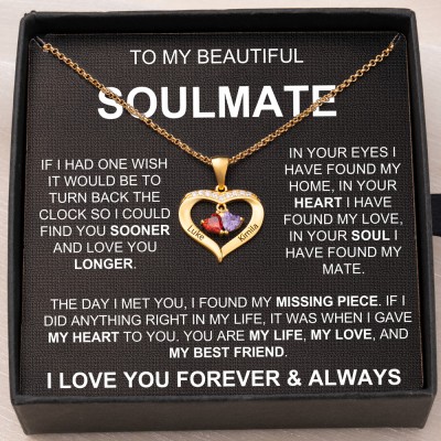 Personalised To My Soulmate 2 Names Necklace with Birthstones Gifts for Girlfriend Soulmate Anniversary GIfts for Wife Christmas Gift Ideas
