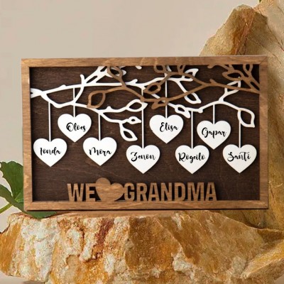 Personalised Wood Family Tree Sign Name Engravings Family Home Decor for Her Him Birthday Mother's Day Gift for Mum Grandma Wife