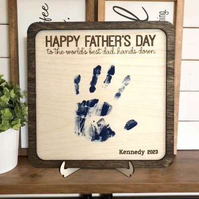 Personalised Father's Day DIY Handprint Wood Sign Gift Idea for Dad