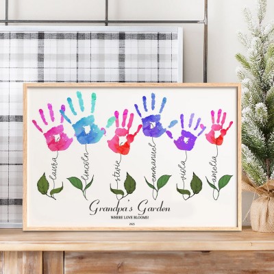 Personalised Grandpa's Garden DIY Handprint Art Frame Gift for Papa Dad Poppop Father's Day Gifts