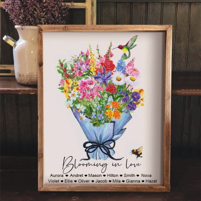 Custom Birth Flower Bouquet Print with Names Gift Ideas for Mum Birthday Gifts for Her Family Keepsake Gifts