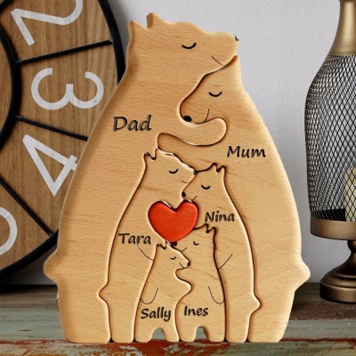 Personalised Wooden Bear Family Puzzle with Engraved Names Family Gifts For Mum Grandma Her