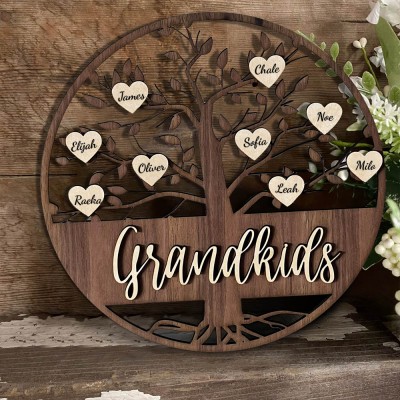 Custom Wooden Family Tree Frame Sign With Grandkids Names Unqiue Gift Ideas For Mum Grandma Mother's Day Gift