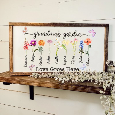 Personalised Mother's Day Birth Month Flower Family Sign Keepsake Gift for Grandma 
