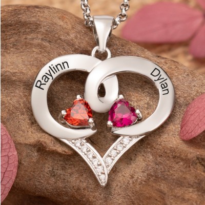 Personalised Name Birthstone Heart Shape Couple Necklace Anniversary Gifts For Wife Soulmate Girlfriend Her