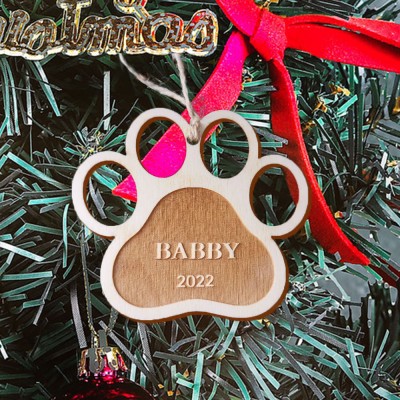 Personalised Pet Paw Christmas Tree Ornament with Name