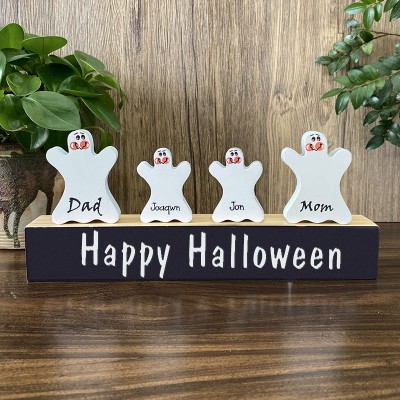 Personalised Ghost Family Block Set with Names Halloween Gift Family Name Signs