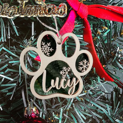 Personalised Pet Paw Christmas Tree Ornament with Name