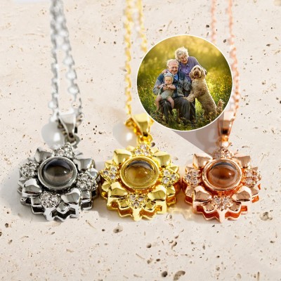 Personalised Memorial Sunflower Photo Projection Necklace Anniversary, Birthday Gift