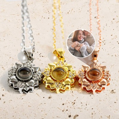 Personalised Sunflower Photo Necklace Valentine's Day Christmas Gift for Girlfriend