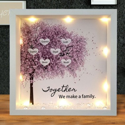 Personalised Light Up Family Tree Box Frame with 1-25 Names Mother's Day Gift For Grandma, Mum