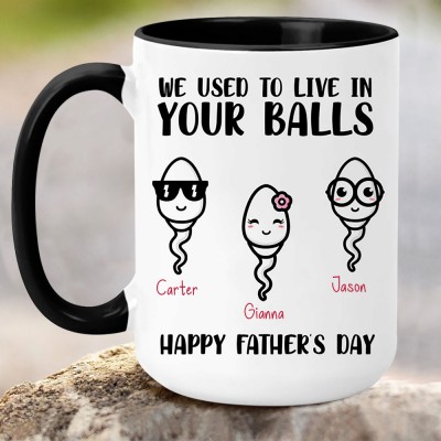 Personalised We Used To Live In Your Balls Mug with Kids Names Funny Father's Day Gifts