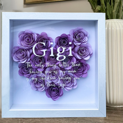 Customisable Mum Gift Personalised Heart Shadow Box with Paper Flowers Birthday Christmas Gift