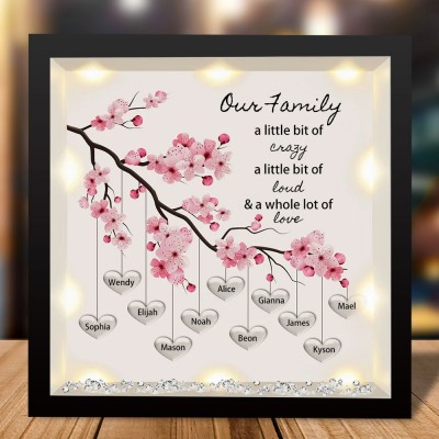 Personalised Light Up Family Tree Box Frame with 1-25 Names Mother's Day Gift For Grandma, Mum