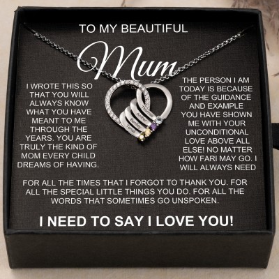 Personalised To My Beautiful Mum Birthstones Necklace With Engraved Kids Names New Mum Gifts Mother's Day Gift For Mum