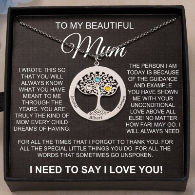 Personalised To My Mum Tree Of Life Names Birthstones Necklace Birthday Anniversary Gifts For Mum Grandma Her