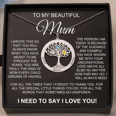 Personalised To My Mum Family Tree Names Necklace With Birthstones Birthday Anniversary Gifts For Mum Famliy Gift Ideas