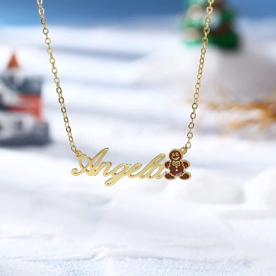 Personalised Gingerbread Man Charm Name Necklace