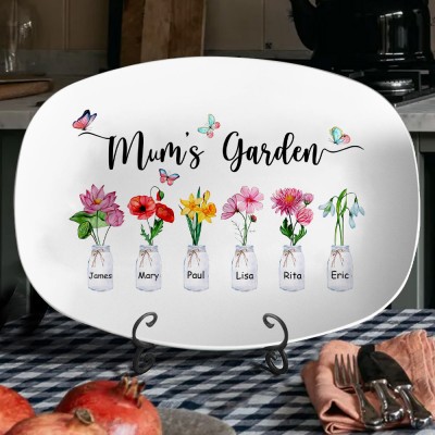 Personalised Art Print Mum's Garden Birth Flower Platter Family Gifts for Mum Gramdma Mother's Day Gift Ideas