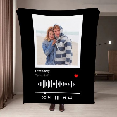 Custom Couples Photo Scannable Spotify Code Blanket Gift for Boyfriend Valentine's Day Gift for Girlfriend
