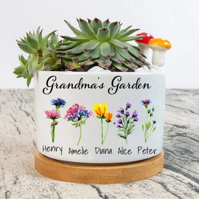 Personalised Grandma's Garden Birth Flower Mini Plant Pot Gift for Grandma Nana Mum Her