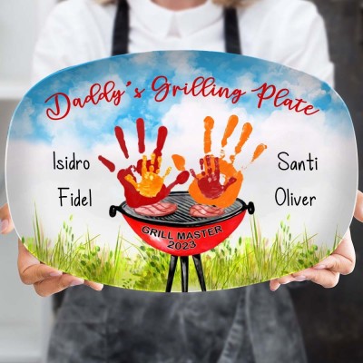 Personalised BBQ Daddy's Grilling Platter Handprint Art Gift for Father's Day