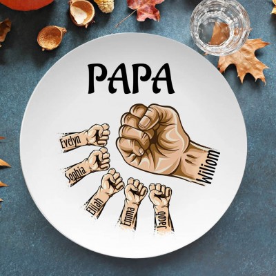 Personalised Papa and Kids Fist Bump Platter with Kids Names Father's Day Gift  