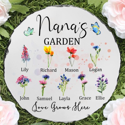 Personalised Nana's Garden Birth Flower Plaque With Names Unique Gifts For Nana Grandma Mum